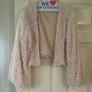 POL Cream Textured Open Front Jacket